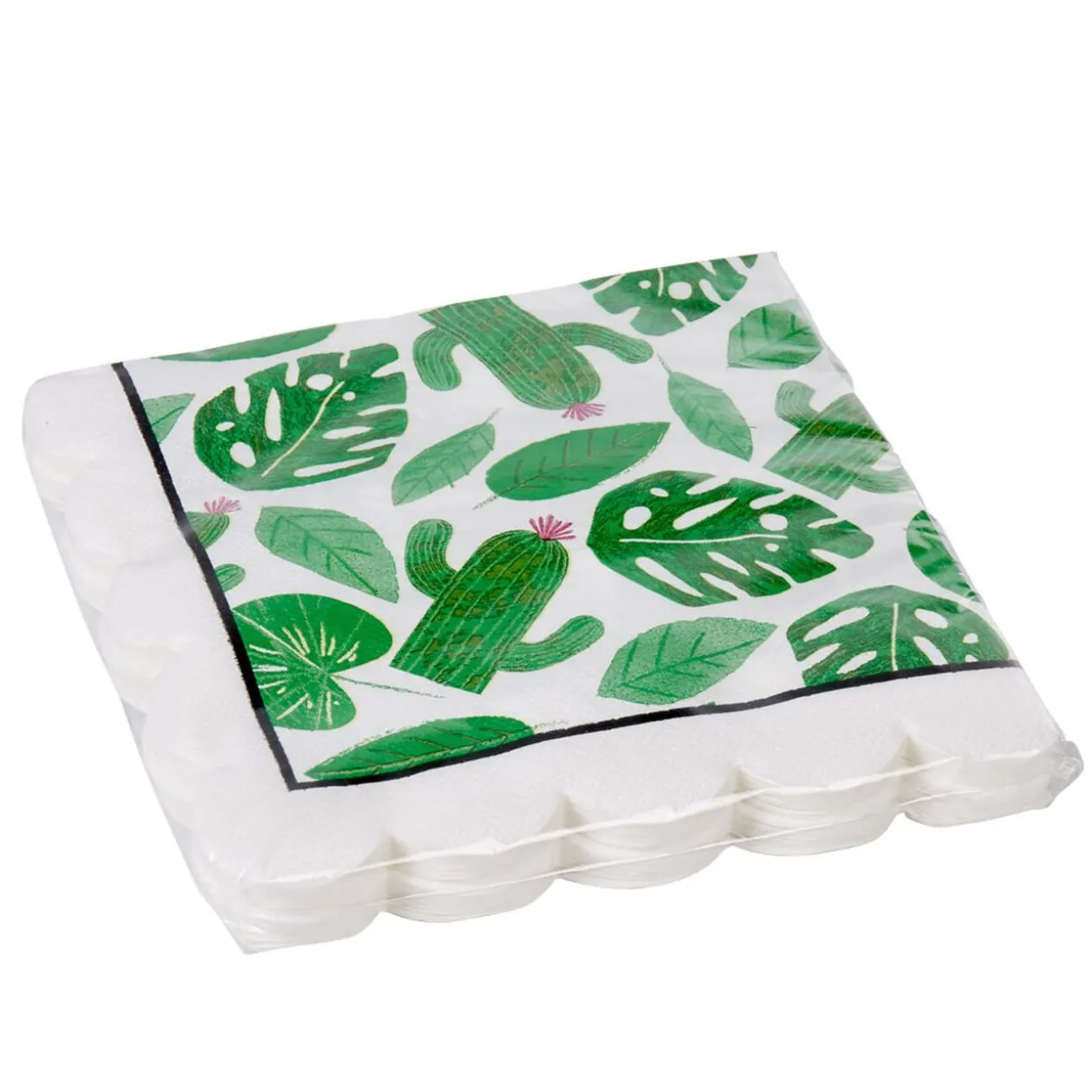Serviette papier blanche déco feuilles et cactus verts x 20