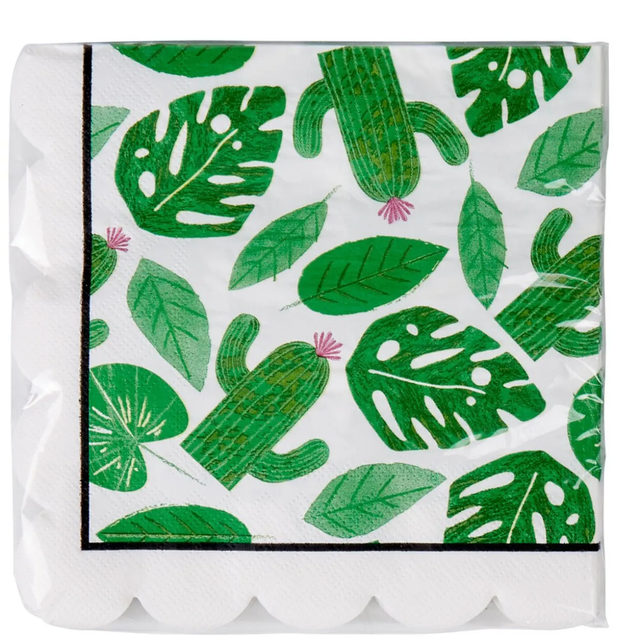 Serviette papier blanche déco feuilles et cactus verts x 20