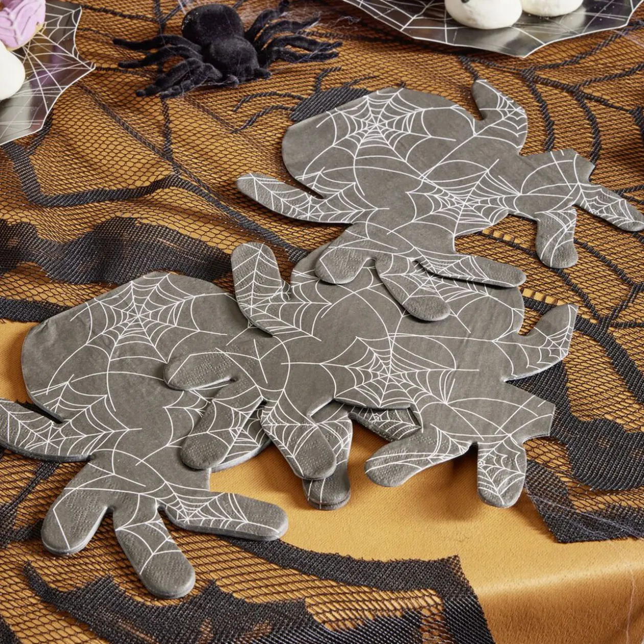 Serviette papier Halloween forme araignée noir x20
