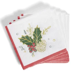 Serviette papier Noël motif houx blanc et rouge x20