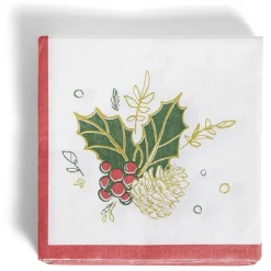 Serviette papier Noël motif houx blanc et rouge x20