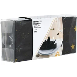 Serviettes de table pré-pliées noires étoiles dorées