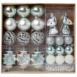 Set de décoration pour sapin de Noël Argenté blanc x24