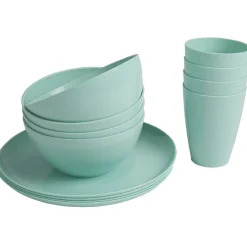 Set de vaisselle 12 pièces plastique uni bleu 4 personnes