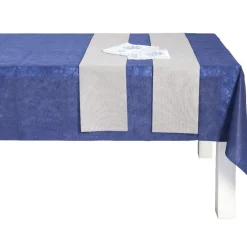 Set jetable bleu argenté nappe chemin de table serviettes