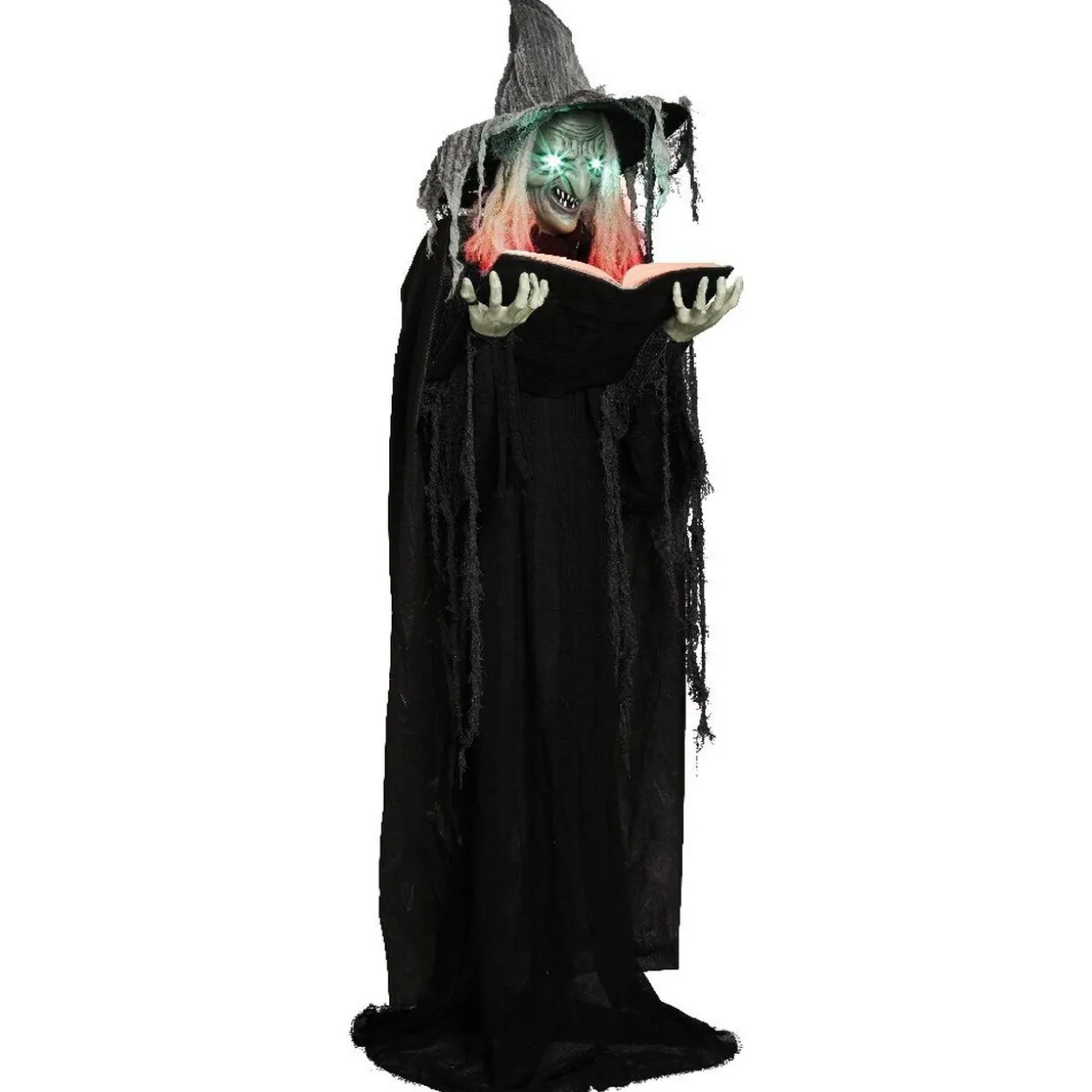 Sorcière debout tenant un livre lumineuse et sonore