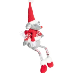 Souris assise déco Noël avec pattes tombantes H54cm