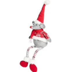 Souris assise déco Noël avec pattes tombantes H54cm