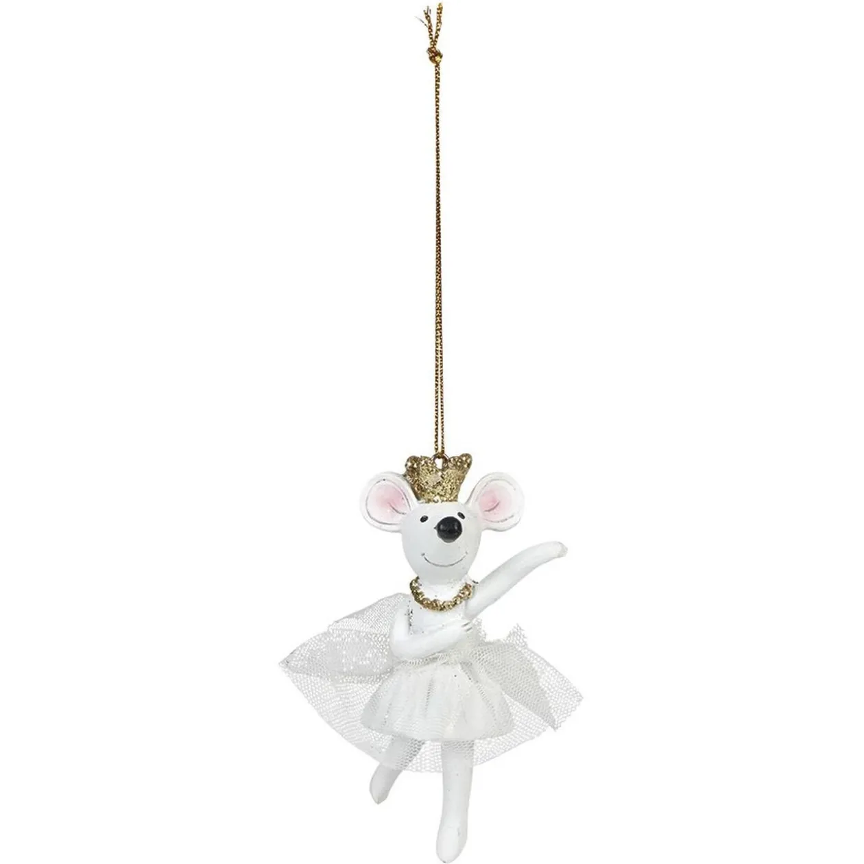 Souris danseuse de Noël à suspendre blanche et dorée
