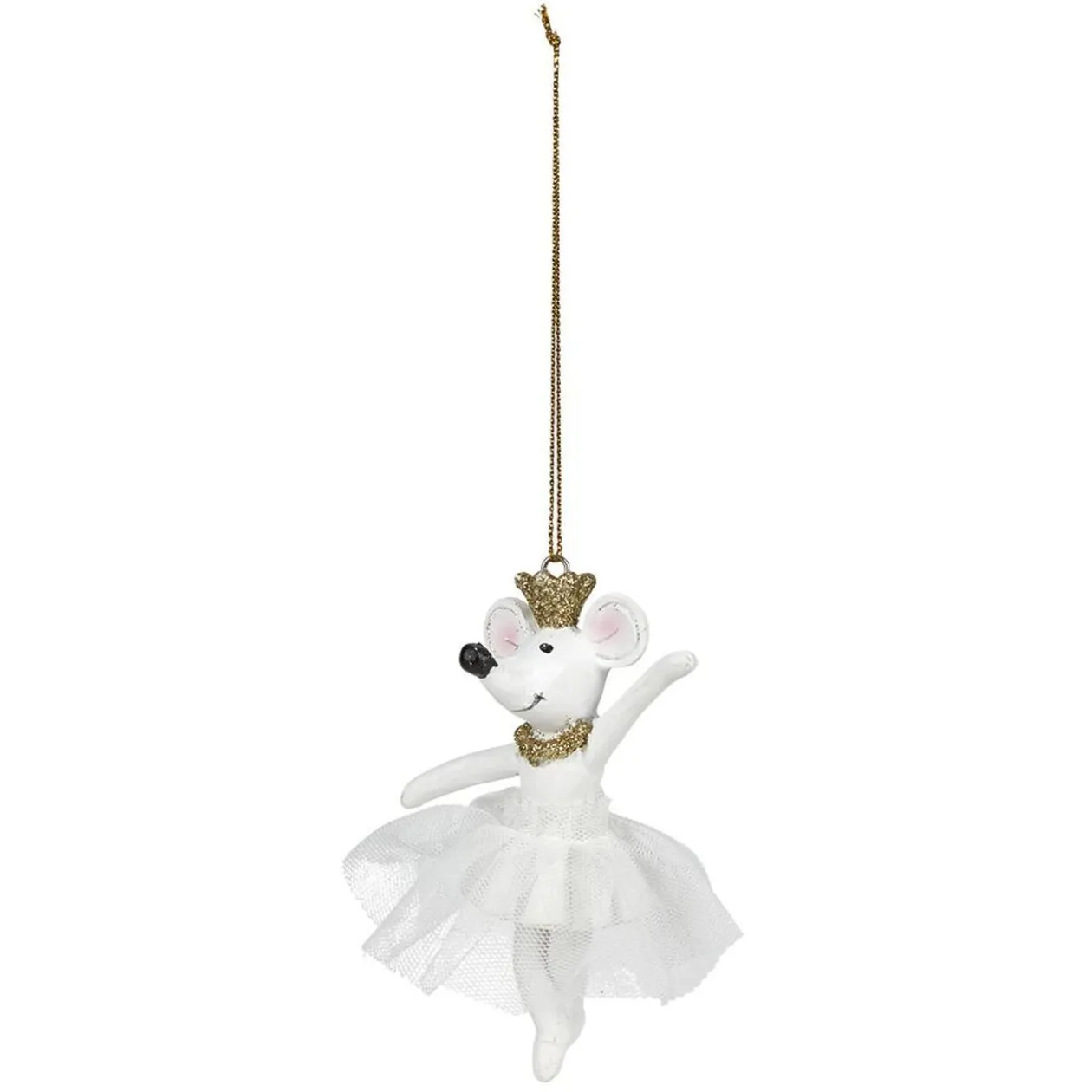 Souris danseuse de Noël à suspendre blanche et dorée