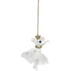 Souris danseuse de Noël à suspendre blanche et dorée