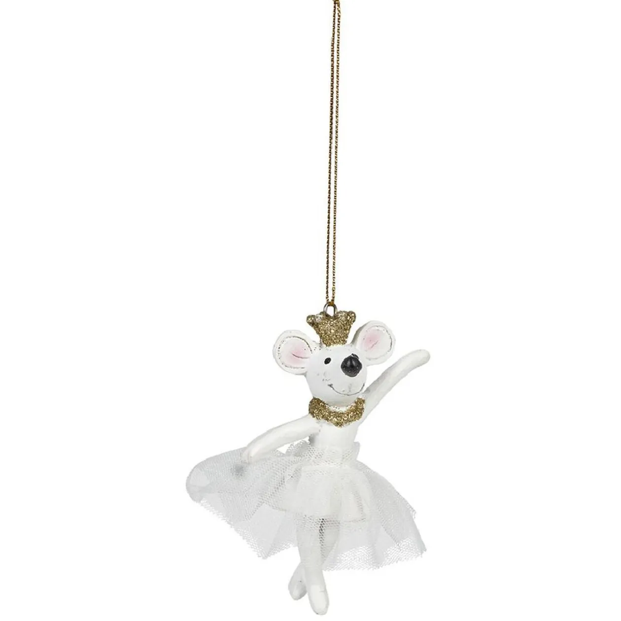Souris danseuse de Noël à suspendre blanche et dorée