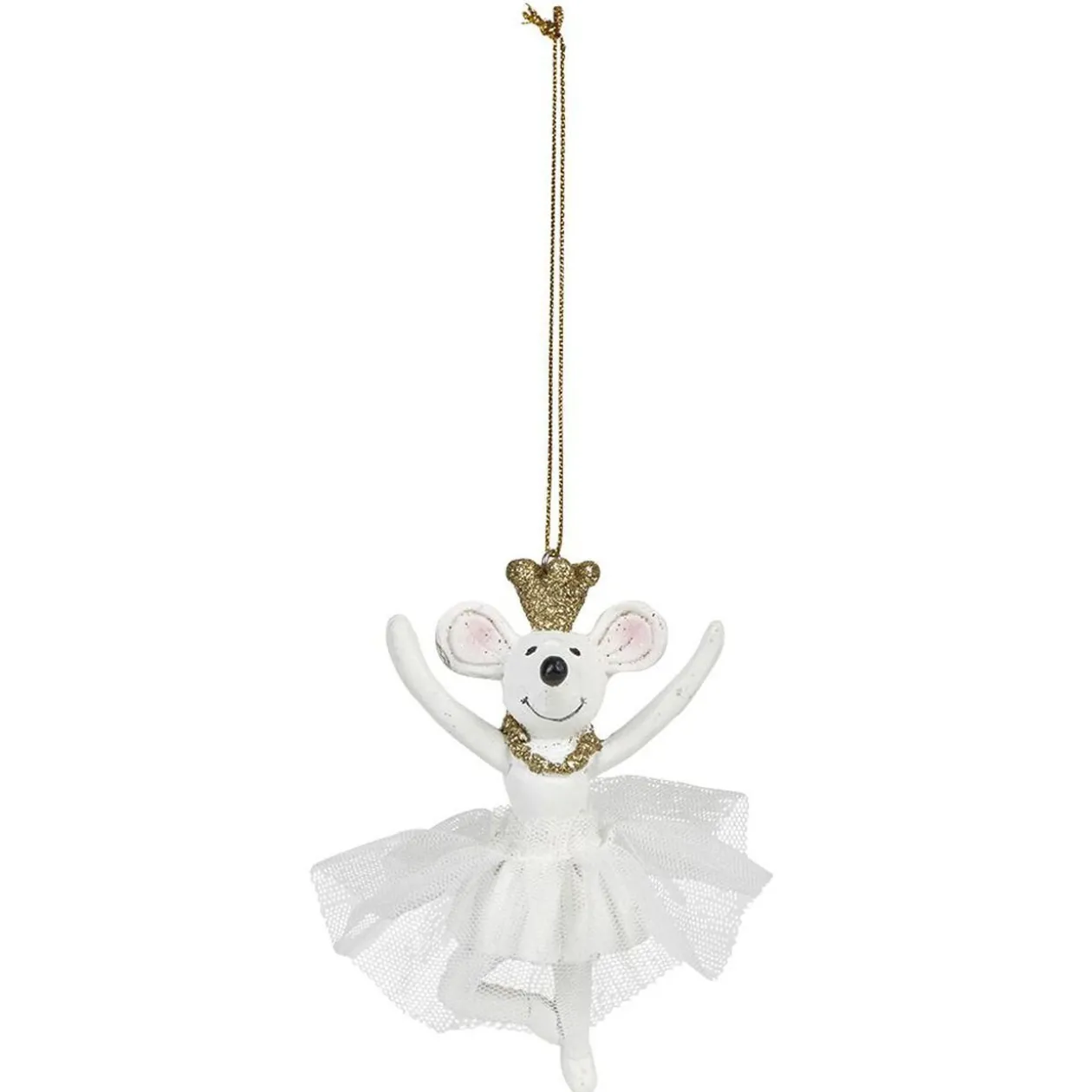 Souris danseuse de Noël à suspendre blanche et dorée
