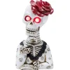 Squelette lady Halloween LED polyrésine noir et blanc avec rose rouge