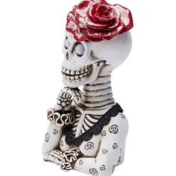 Squelette lady Halloween LED polyrésine noir et blanc avec rose rouge