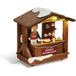 Stand de Noël lumineux fondue au chocolat 5 LED blanc chaud résine