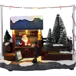 Stand Père Noël lumineux marché 8 LED multicolore en résine