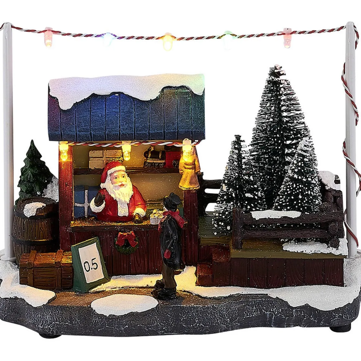 Stand Père Noël lumineux marché 8 LED multicolore en résine