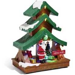 Stand Père Noël lumineux sapin 9 LED multicolore en résine