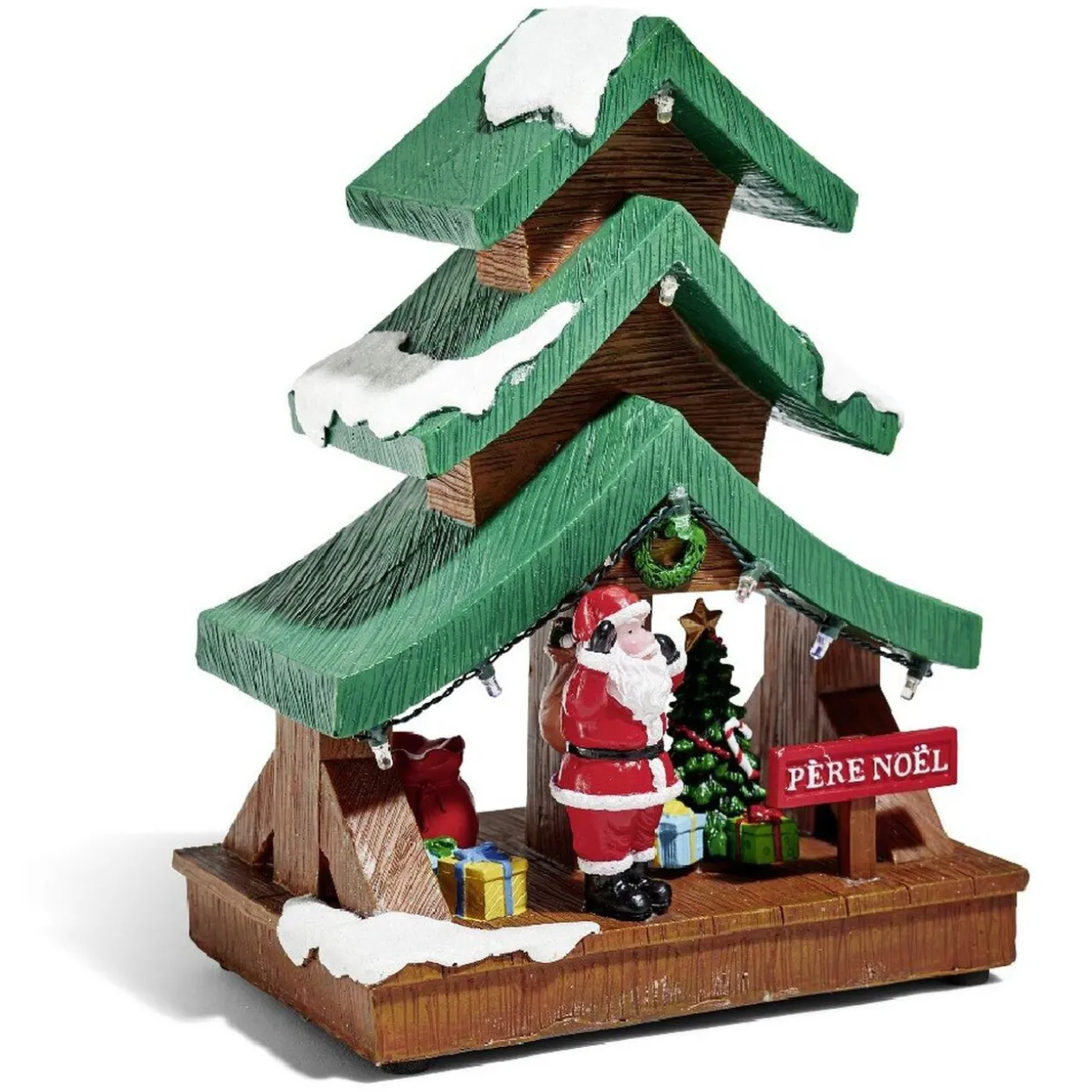 Stand Père Noël lumineux sapin 9 LED multicolore en résine