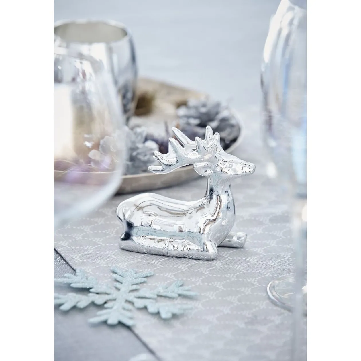 Statuette cerf argenté Noël givré