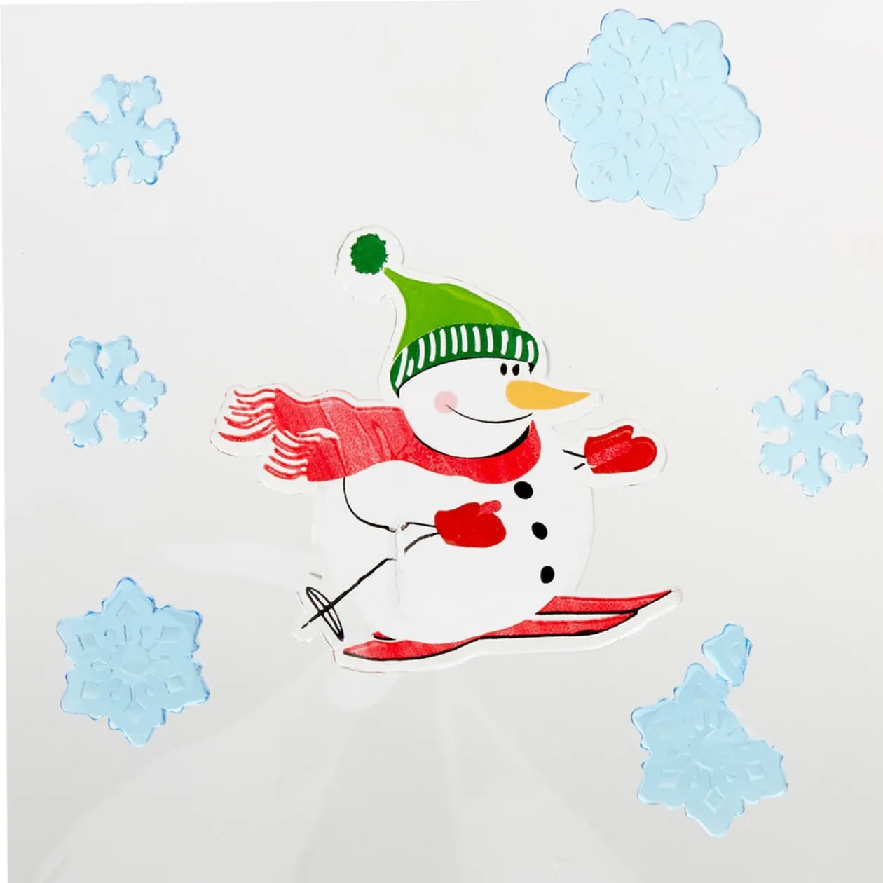 Sticker gel pour vitre bonhomme de neige et flocons