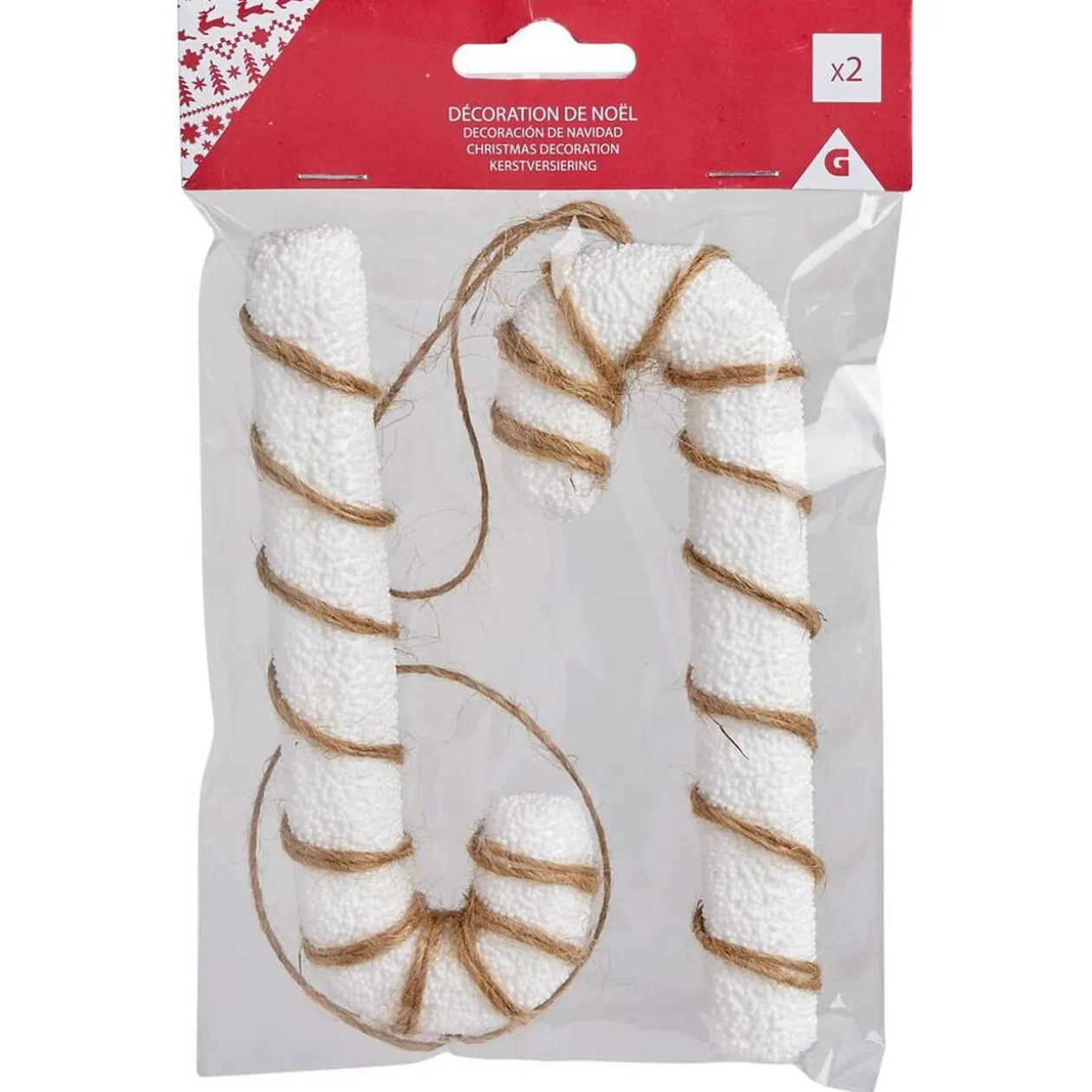 Sucre d'orge à suspendre blanc avec jute x2