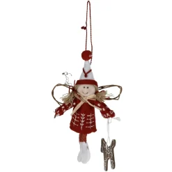 Sujet de Noël à suspendre en tissu décor rouge et blanc