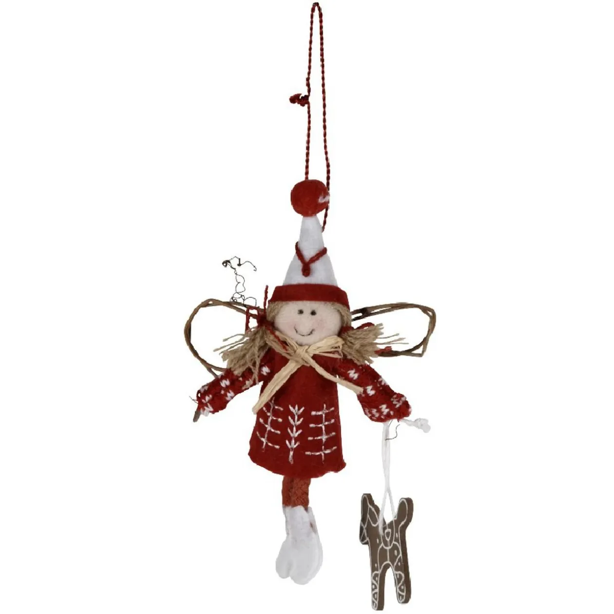 Sujet de Noël à suspendre en tissu décor rouge et blanc