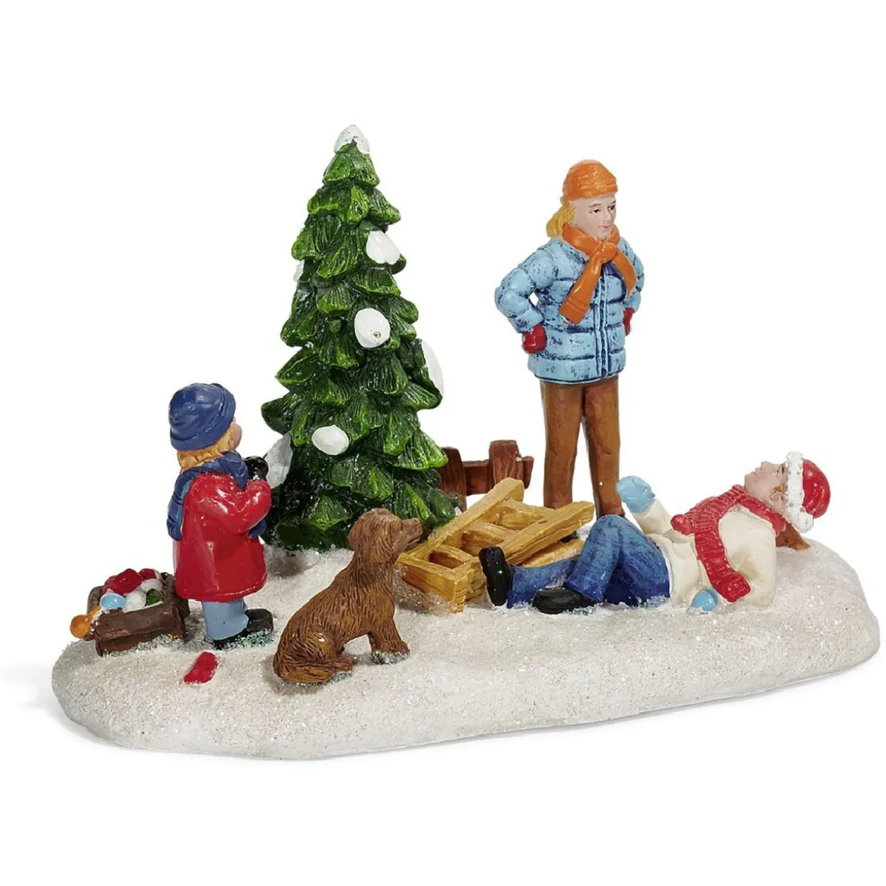 Sujet de Noël personnage autour du sapin en résine