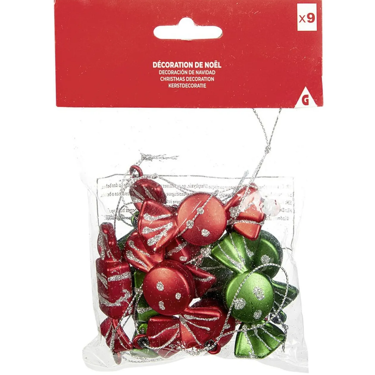 Supension forme Bonbons Noël rouge vert x9