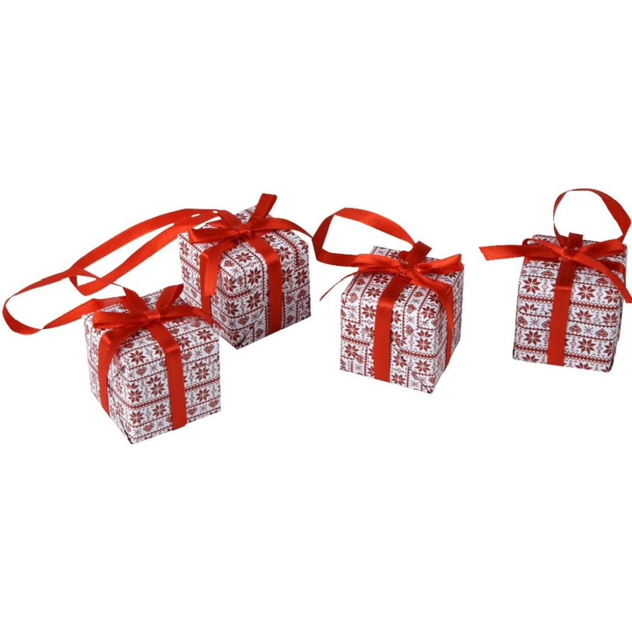 Supension forme cadeau de Noël rouge blanc x 4