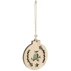 Supension ronde en bois nature motif ours ou hibou