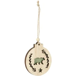 Supension ronde en bois nature motif ours ou hibou