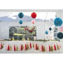 Suspension 2 boules en papier rose et son pompon