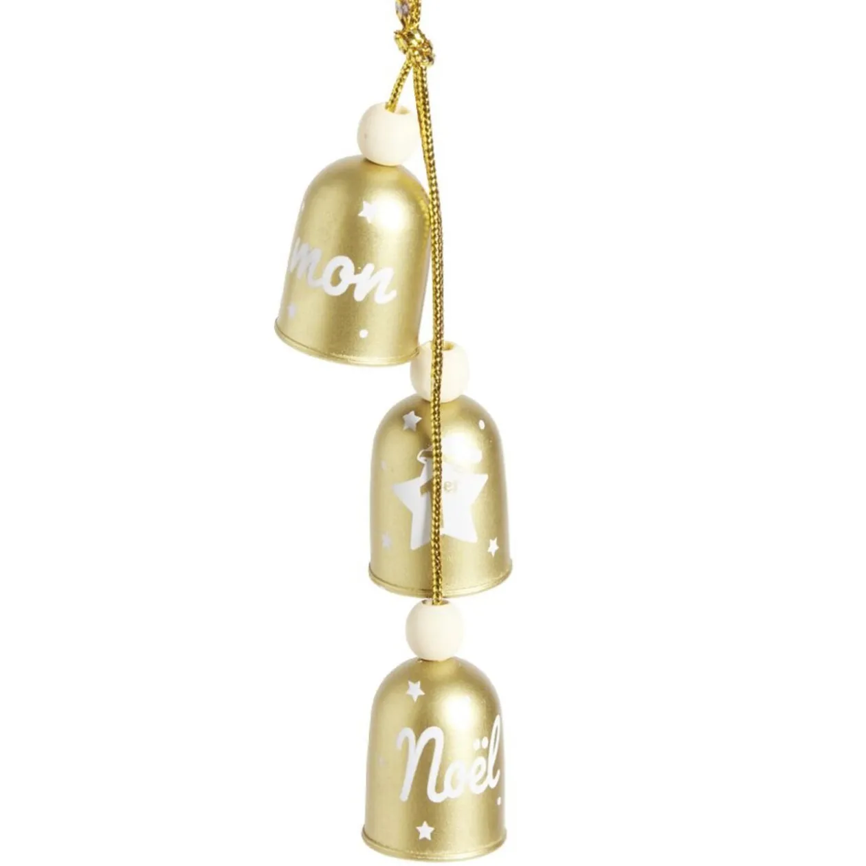 Suspension 3 clochettes "Mon 1er Noël" rouge ou dorée H10cm- 2 modèles