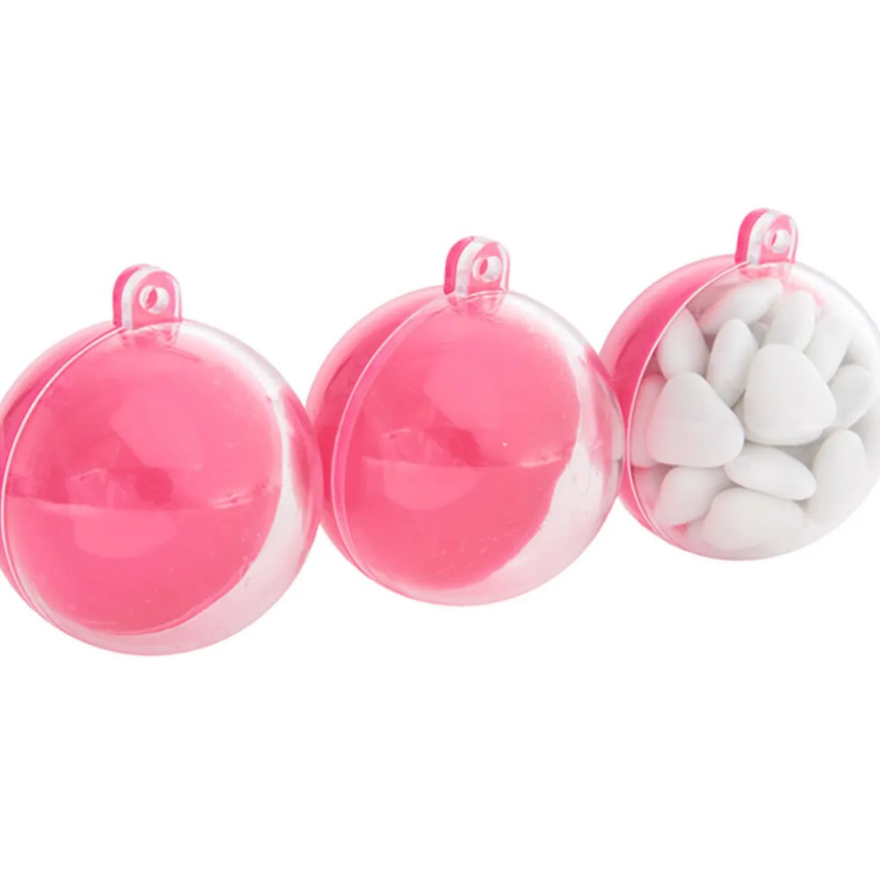 Suspension boule rose fuchsia et transparente x3