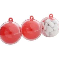 Suspension boule rouge et transparente x3