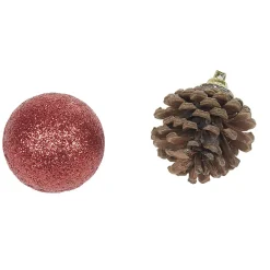 Suspension boules de Noël rouges et pommes de pin