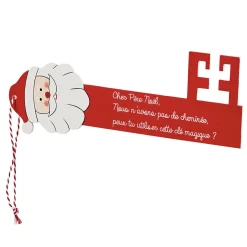 Suspension Clé forme Père Noël en bois rouge blanc