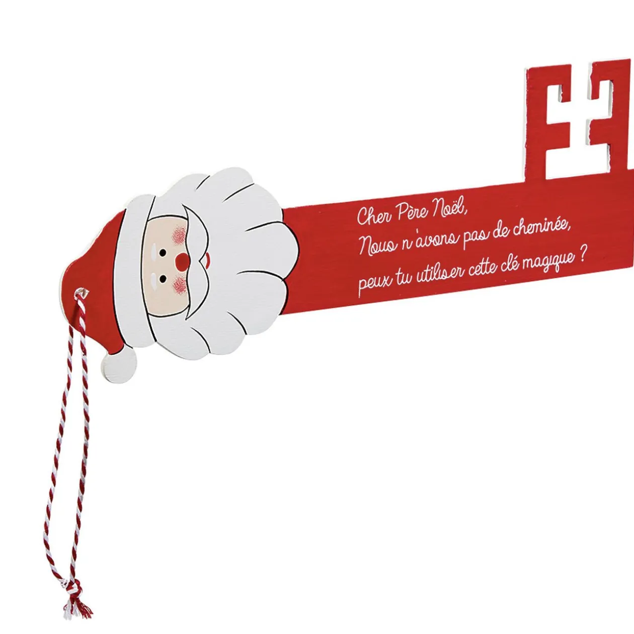 Suspension Clé forme Père Noël en bois rouge blanc