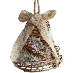 Suspension cloche en rotin avec noeud en jute H.11,5 cm