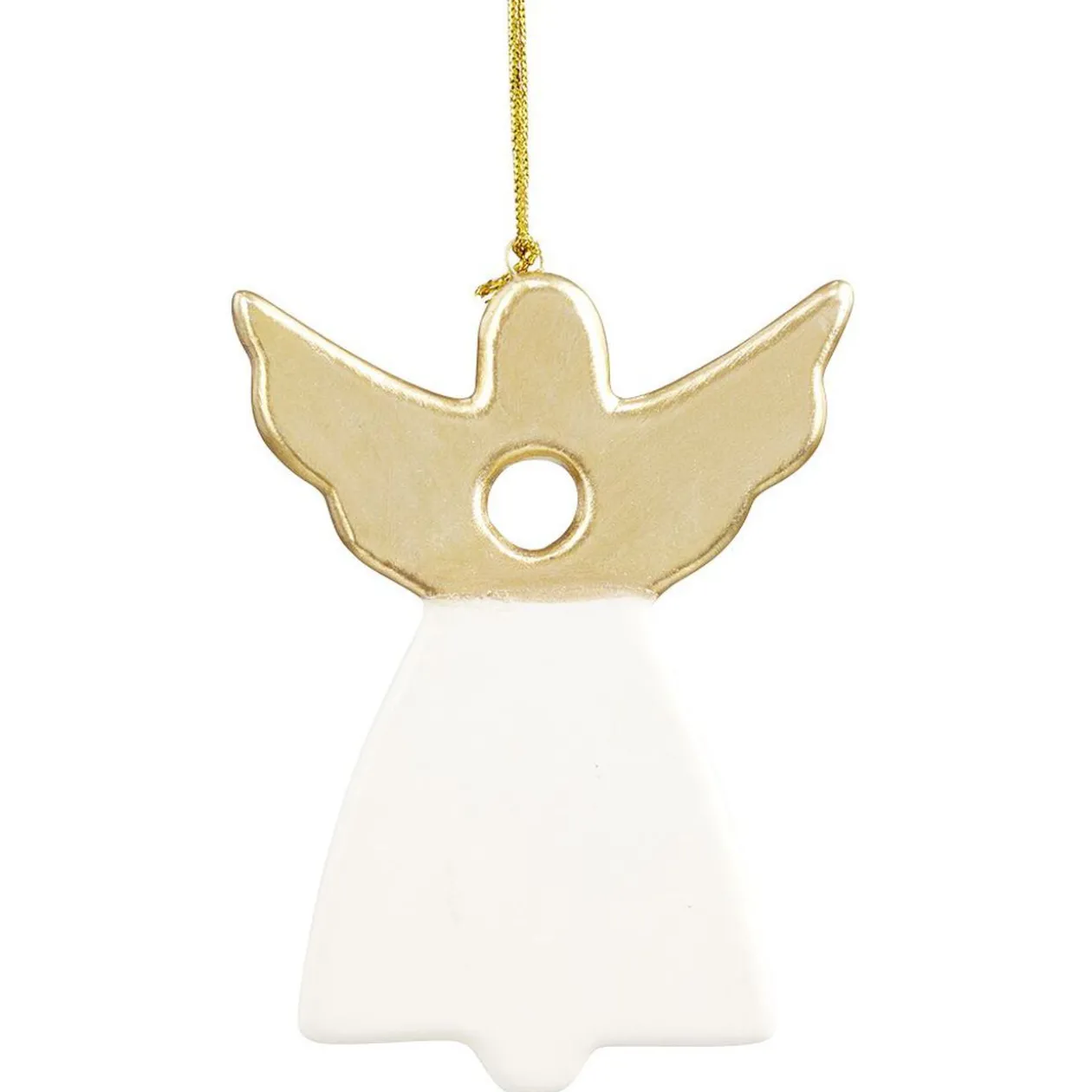Suspension de Noël Ange en grès blanc et doré H11 cm