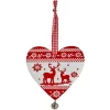 Suspension de Noël Coeur en bois motif traditionnel rouge blanc