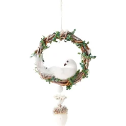 Suspension de Noël couronne en rotin avec animal blanche