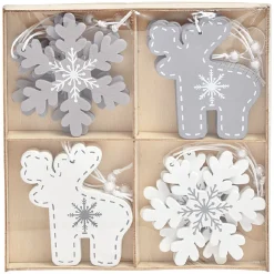 Suspension de Noël en bois forme flocon et renne x12