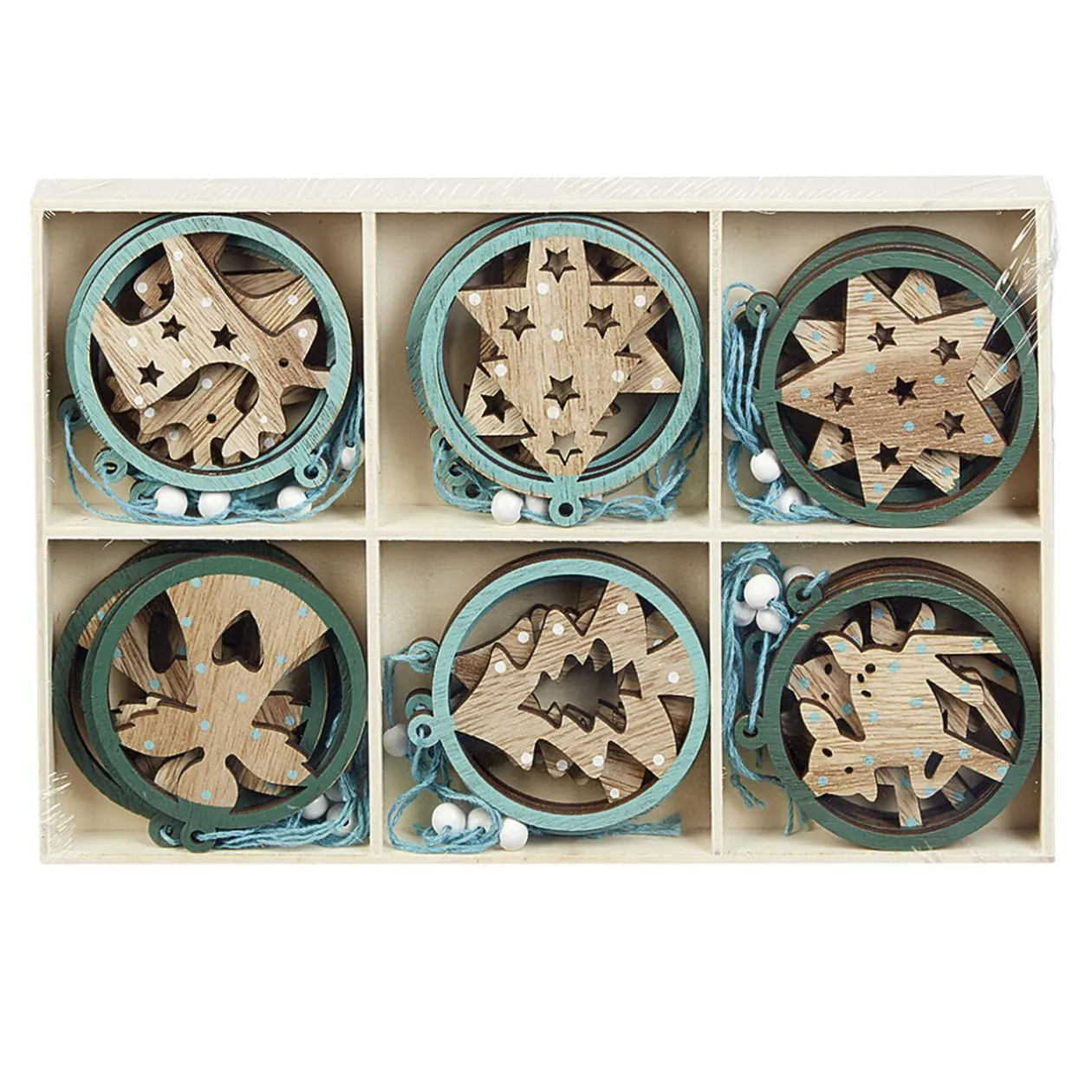 Suspension de Noël en bois Ange Étoile Renne Sapin naturel vert x24