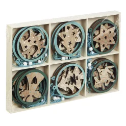 Suspension de Noël en bois Ange Étoile Renne Sapin naturel vert x24