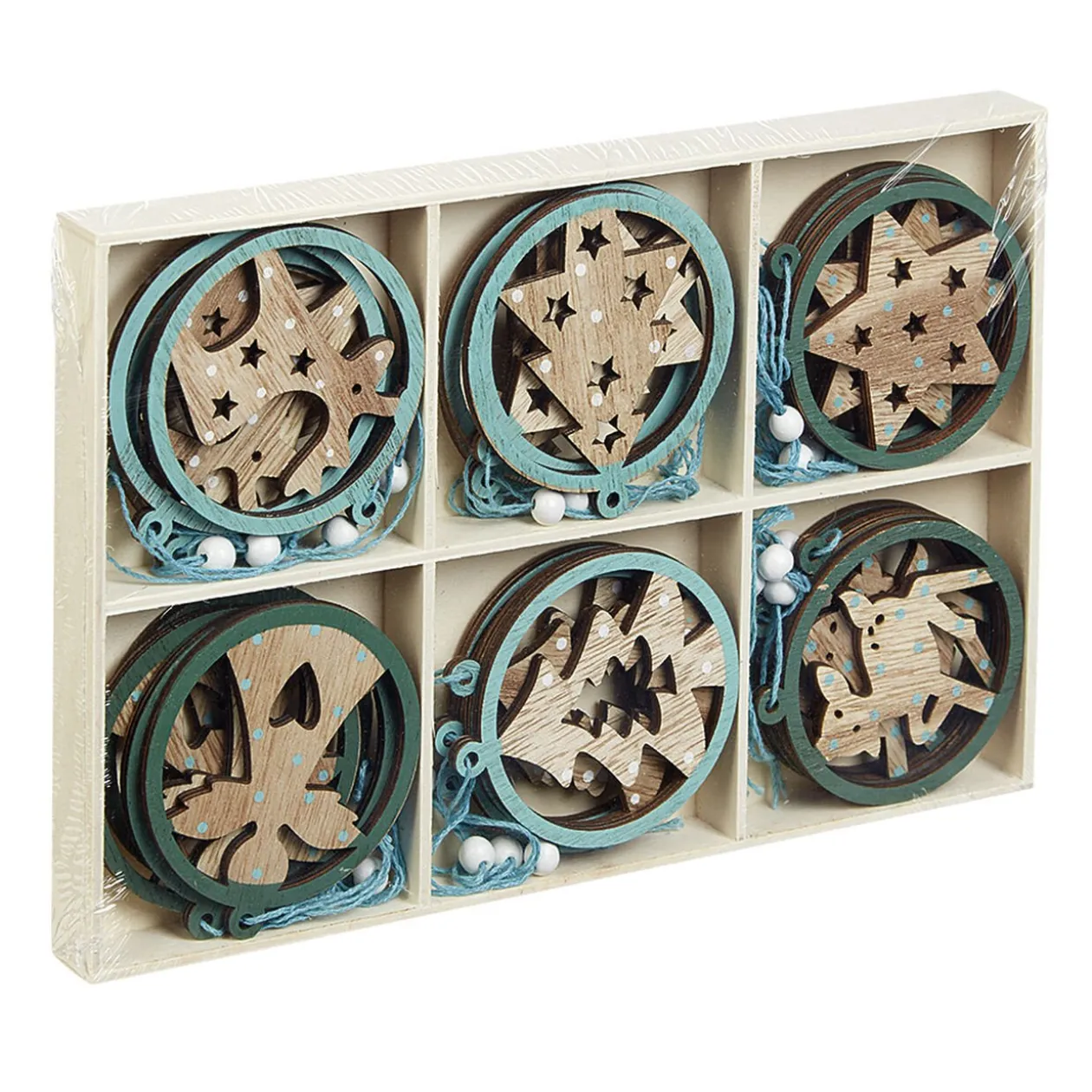 Suspension de Noël en bois Ange Étoile Renne Sapin naturel vert x24