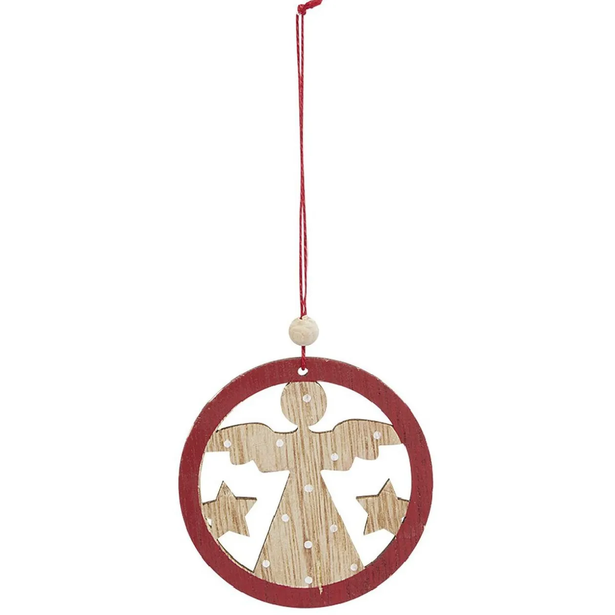 Suspension de Noël en bois Ange Étoile Renne Sapin naturel rouge x24